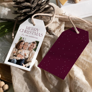 Modern Wine Merry Christmas Photo Gift Tags