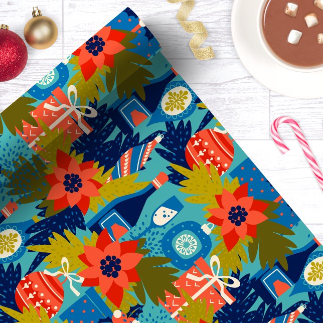 Modern Wine Poinsettia Christmas  Wrapping Paper (Creator Uploaded)