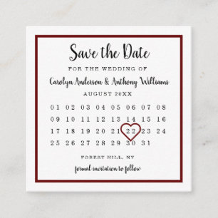Modern Wine Red Calendar Save The Date Enclosure Card