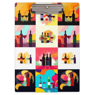 Modern Wine Set Silhouette Collage – Bold Colorful Clipboard