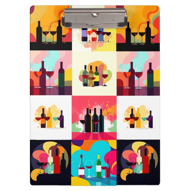 Modern Wine Set Silhouette Collage – Bold Colorful Clipboard (Front)