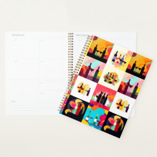 Modern Wine Set Silhouette Collage – Bold Colorful Planner