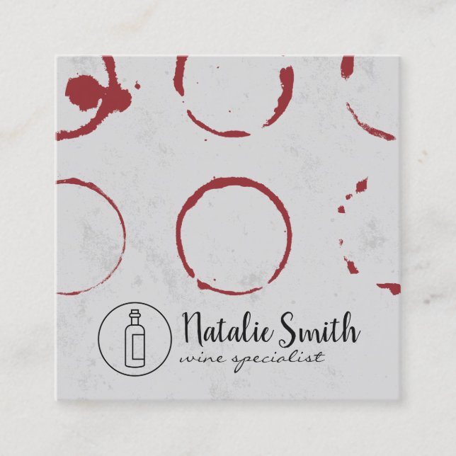 Modern Wine Stain Square Business Card (Front)