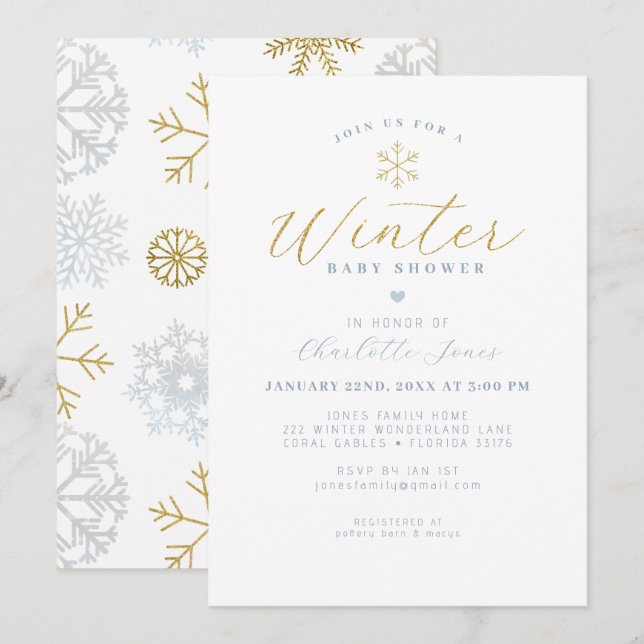 Modern Winter Baby Shower Invitation (Front/Back)