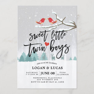 Modern Winter Baby Shower Sweet Little Twin Boys Invitation