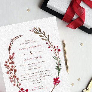 Modern Winter Berries Wreath Wedding Invitation