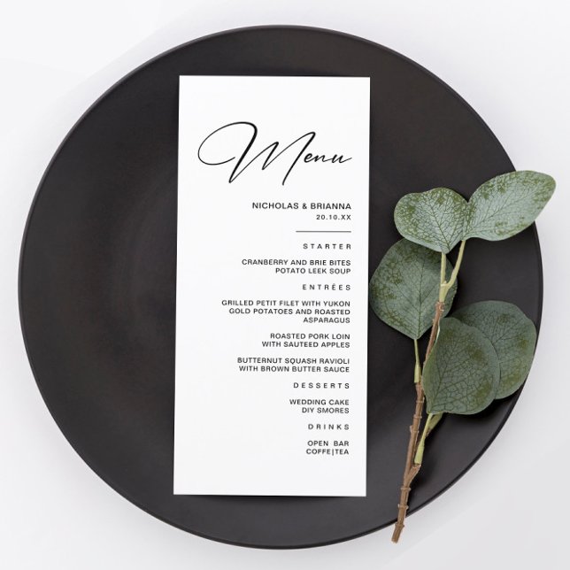 Modern Winter Black and White Wedding  Menu (Creator Uploaded)