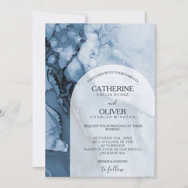 Modern Winter Blue Ice Arch Watercolor Wedding Invitation (Front)