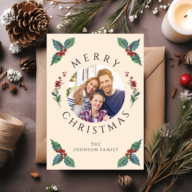 Modern Winter Botanicals Christmas Photo  Holiday Card (Modern Winter Botanicals Christmas Photo Holiday Card)