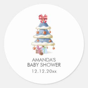 Modern Winter Bow Christmas Tree Baby Shower  Classic Round Sticker