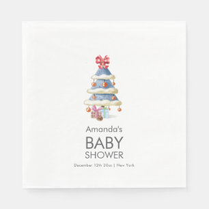 Modern Winter Bow Christmas Tree Baby Shower Napkin
