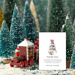 Modern Winter Bow Christmas Tree Baby Shower Thank You Card