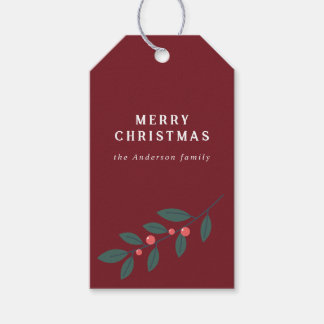 Modern Winter Burgundy Red Berry Foliage Christmas Gift Tags