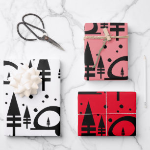 Modern Winter Camper Snow Scenery Pattern Wrapping Paper Sheet