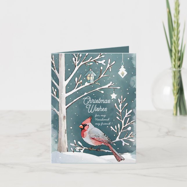 Modern Winter Cardinal Husband & Friend Christmas Card (Front)