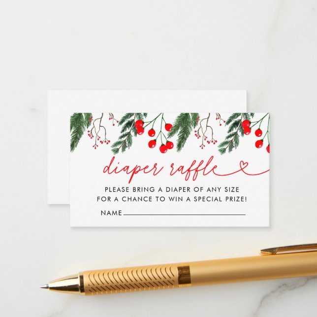 Modern Winter Christmas Baby Shower Diaper Raffle Enclosure Card (Front/Back In Situ)
