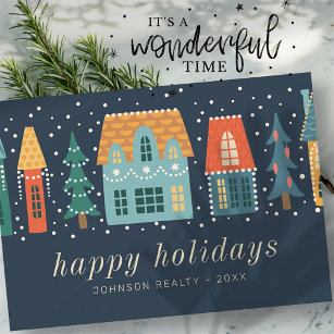 Modern Winter Christmas Town Business Holiday Card