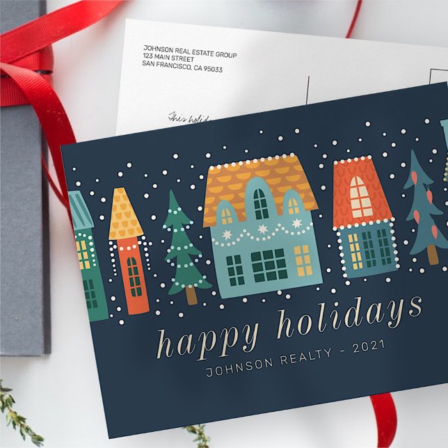 Modern Winter Christmas Town Business Postcard (Creator Uploaded)