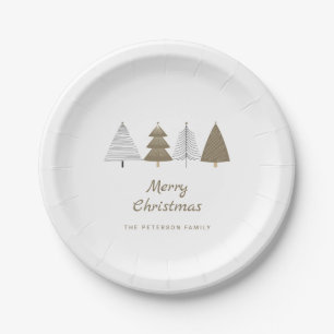 Modern Winter Christmas Tree   Stars Paper Plate