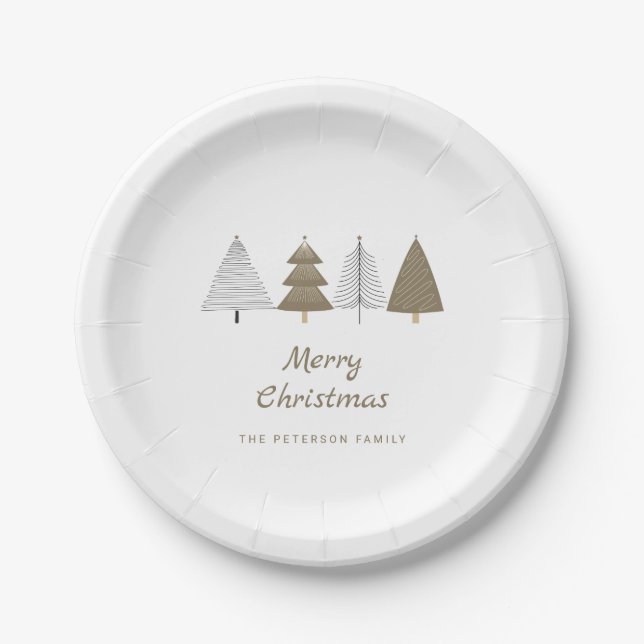 Modern Winter Christmas Tree | Stars Paper Plate (Front)