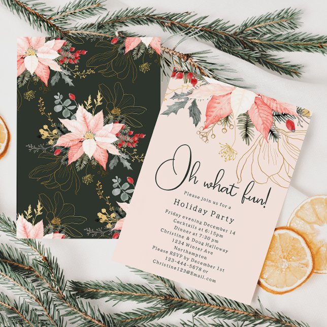 Modern Winter Floral Christmas Oh What Fun Party Invitation (Creator Uploaded)