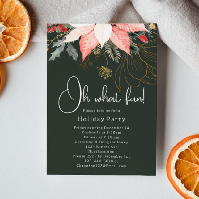 Modern Winter Floral Christmas Oh What Fun! Party Invitation (Creator Uploaded)