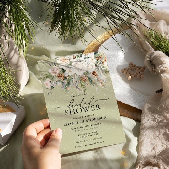 Modern Winter Floral Evergreen Bridal Shower I Invitation (Creator Uploaded)