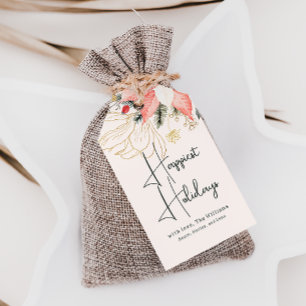 Modern Winter Floral Happiest Holidays Family Gift Tags