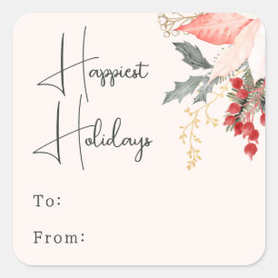 Modern Winter Floral Happiest Holidays To From Square Sticker