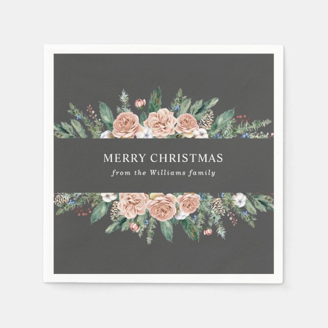 modern winter floral merry christmas napkin (Front)