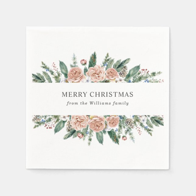 modern winter floral merry christmas napkins (Front)