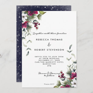 modern winter florals holiday christmas wedding invitation