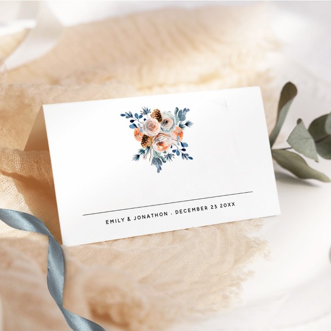 Modern Winter Florals Names Date Wedding Place Car Place Card (Creator Uploaded)