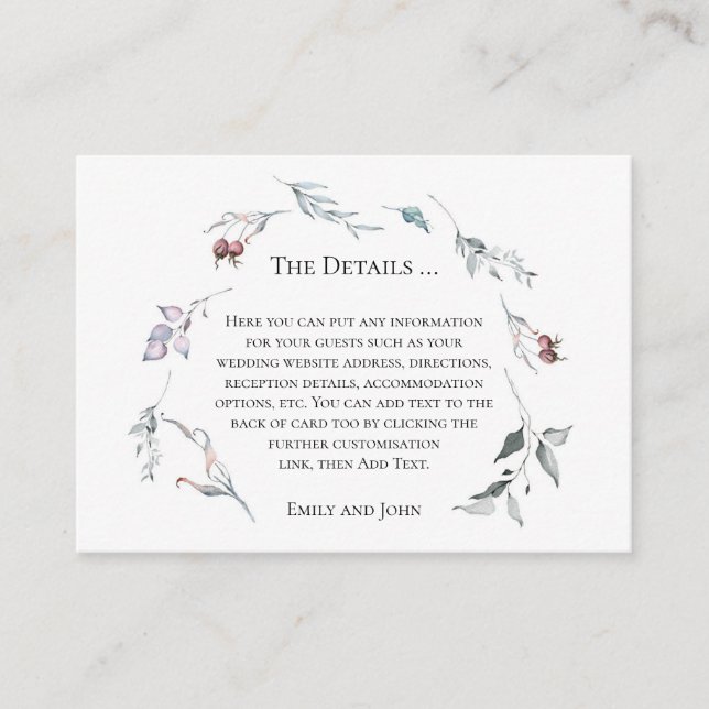 Modern Winter Foliage Christmas Wedding Details Enclosure Card (Front)