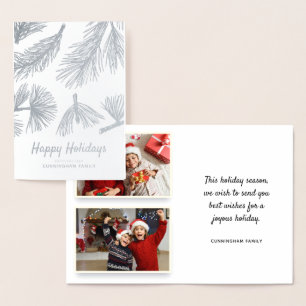 Modern Winter Foliage Family Holiday Greetings Foil Card