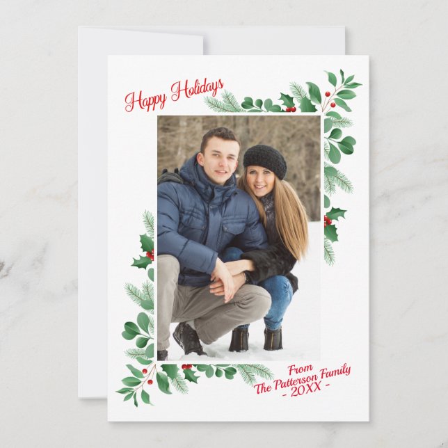 Modern Winter Foliage Happy Holidays Photo Card (Front)