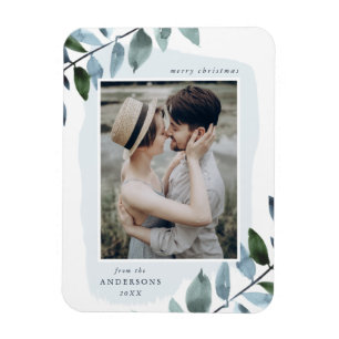 Modern Winter Foliage Holiday Photo Magnet