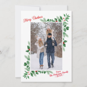 Modern Winter Foliage Merry Christmas Photo Card