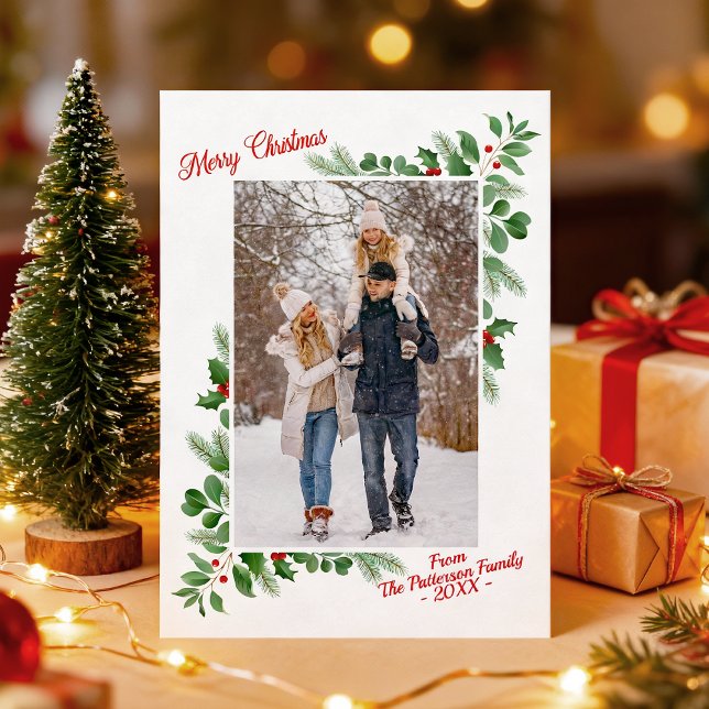 Modern Winter Foliage Merry Christmas Photo Card (Creator Uploaded)