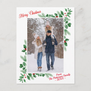 Modern Winter Foliage Merry Christmas Photo Postcard