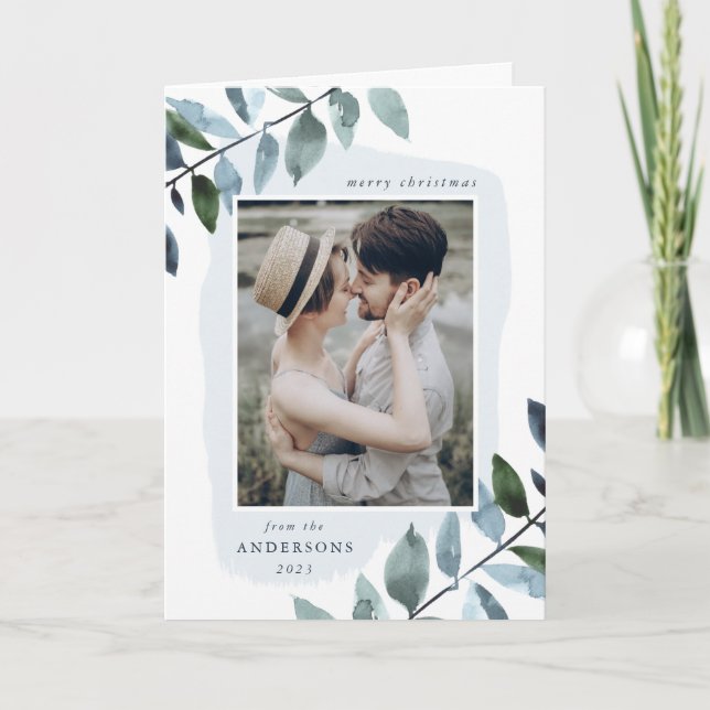 Modern Winter Foliage Photo Holiday Card (Front)