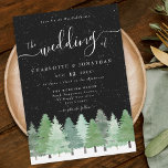 Modern Winter Forest Black & White Wedding Invitation<br><div class="desc">Celebrate your love with the enchanting beauty of nature in this Winter Woodland black and white Wedding Invitation. Featuring hand-painted watercolor fir trees in a snowy evergreen forest against a sleek black background, this elegant design blends rustic woodland charm with modern sophistication. The invitation showcases chic crisp white script paired...</div>