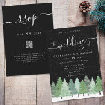 Modern Winter Forest Black & White Wedding Qr Code Invitation<br><div class="desc">Winter Woodland Black and White Wedding Invitation with Watercolor Fir Trees, Script Typography & QR Code RSVP Celebrate your love with timeless elegance in this Black and White Winter Woodland Wedding Invitation. Featuring hand-painted watercolor fir trees in a snowy evergreen forest set against a sleek black background, this design perfectly...</div>