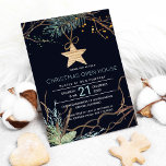 Modern winter forest branches Christmas open house Invitation<br><div class="desc">Elegant winter nature dried branches and pine tree bough watercolor winter forest elements with a wooden star in fern green, brown and dark midnight blue Christmas corporate open house invitation template. Fill in your information in the spots, You can choose to customise it further changing fonts and colours of lettering....</div>