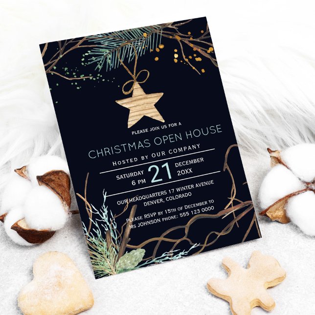 Modern winter forest branches Christmas open house Invitation (Creator Uploaded)