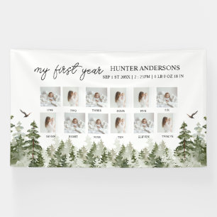 Modern Winter Forest Deer Baby’s First Year Banner