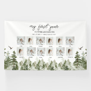 Modern Winter Forest Deer Baby’s First Year Banner