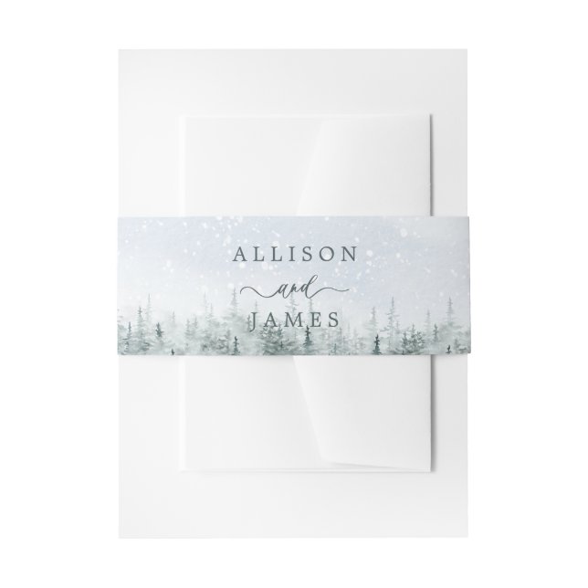 Modern Winter Forest Wedding Belly Band Invitation Belly Band (Front Example)