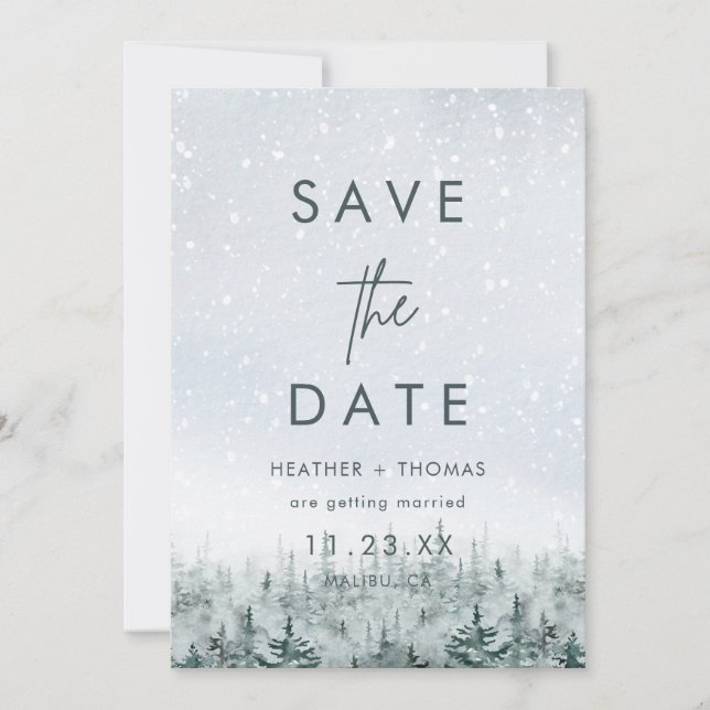 Modern Winter Forest Wedding Save the Date (Front)