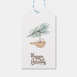 Modern winter forest wooden bird pine holidays gift tags
